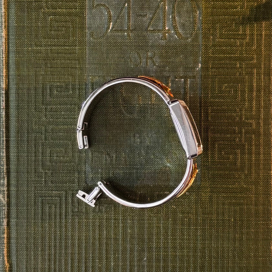 Two Tone Watch with Rhinestones & Blue Face