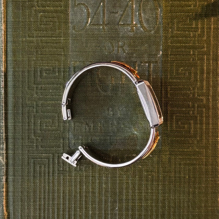 Two Tone Watch with Rhinestones & Blue Face