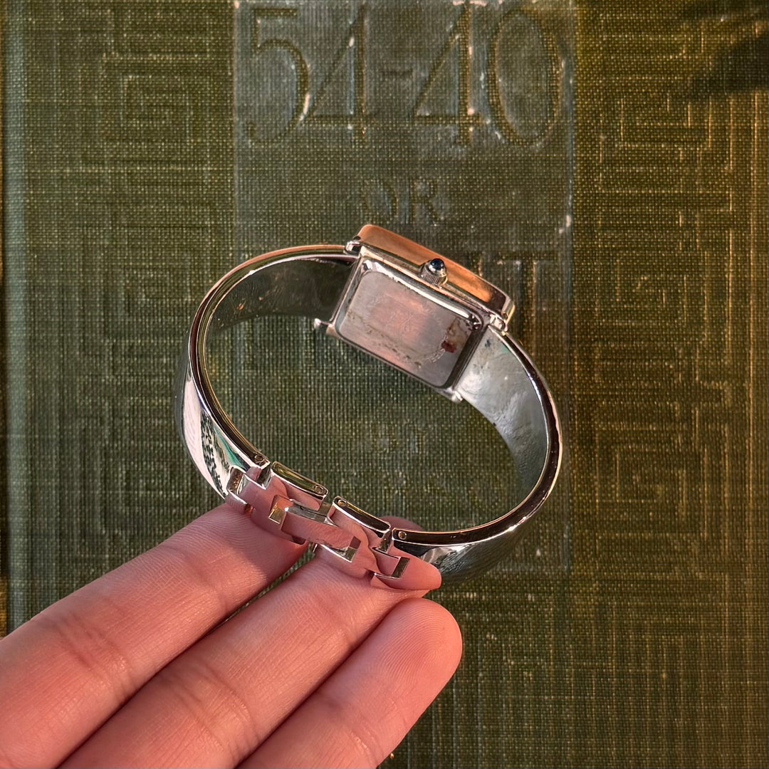 Two Tone Watch with Rhinestones & Blue Face