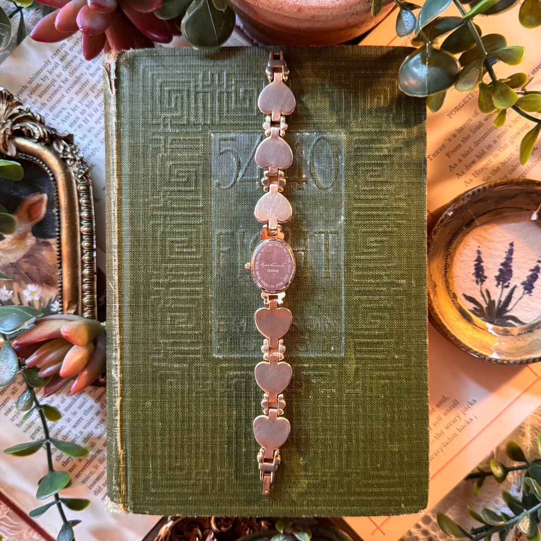 Gold Heart Watch with Multicolored Stones