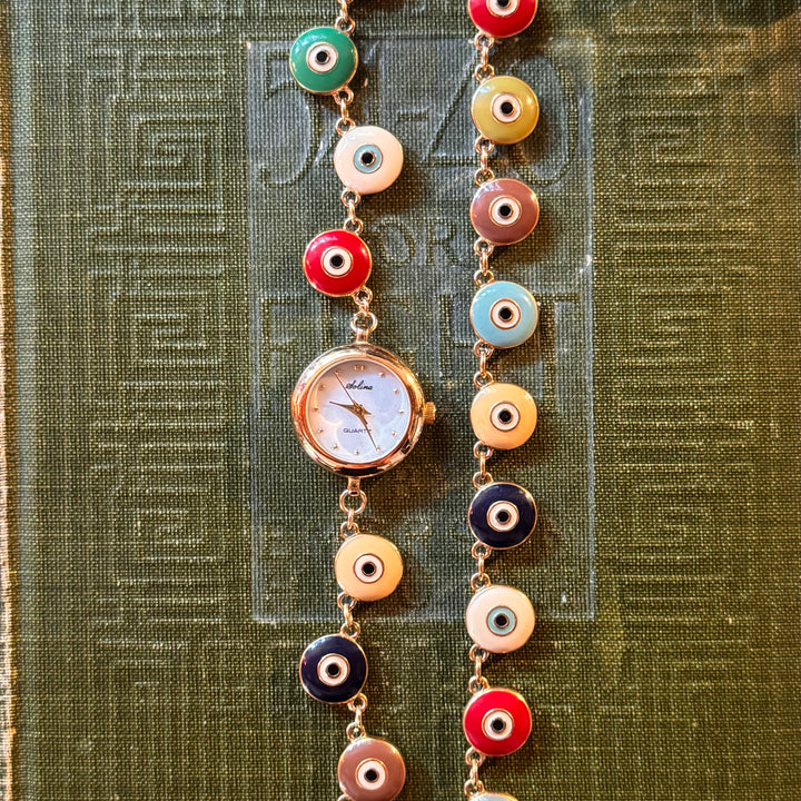 Gold Joan Rivers Evil Eye Watch with Matching Bracelet
