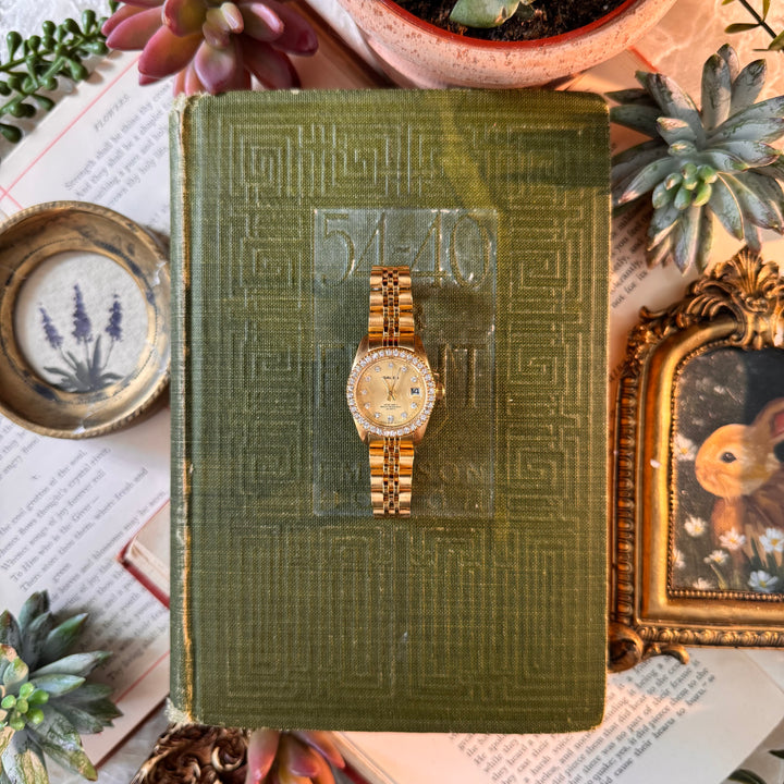 Gold Watch with Rhinestones