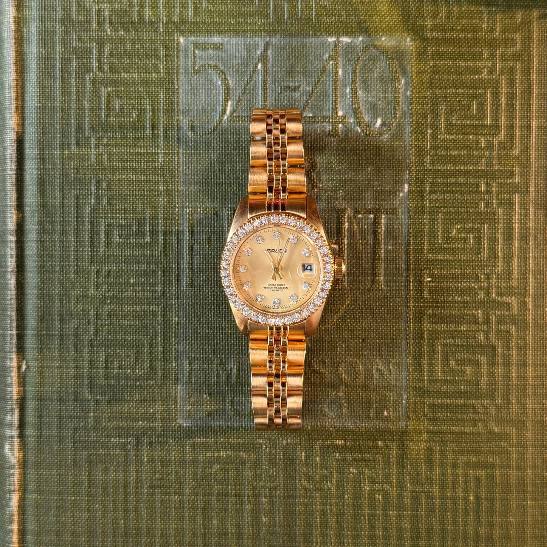 Gold Watch with Rhinestones