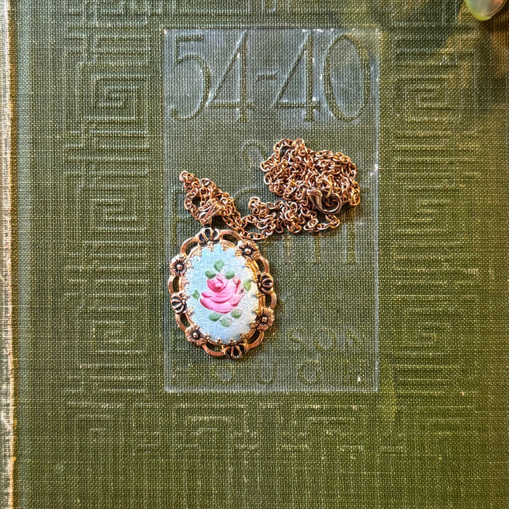 Gold Enamel Floral Pendant