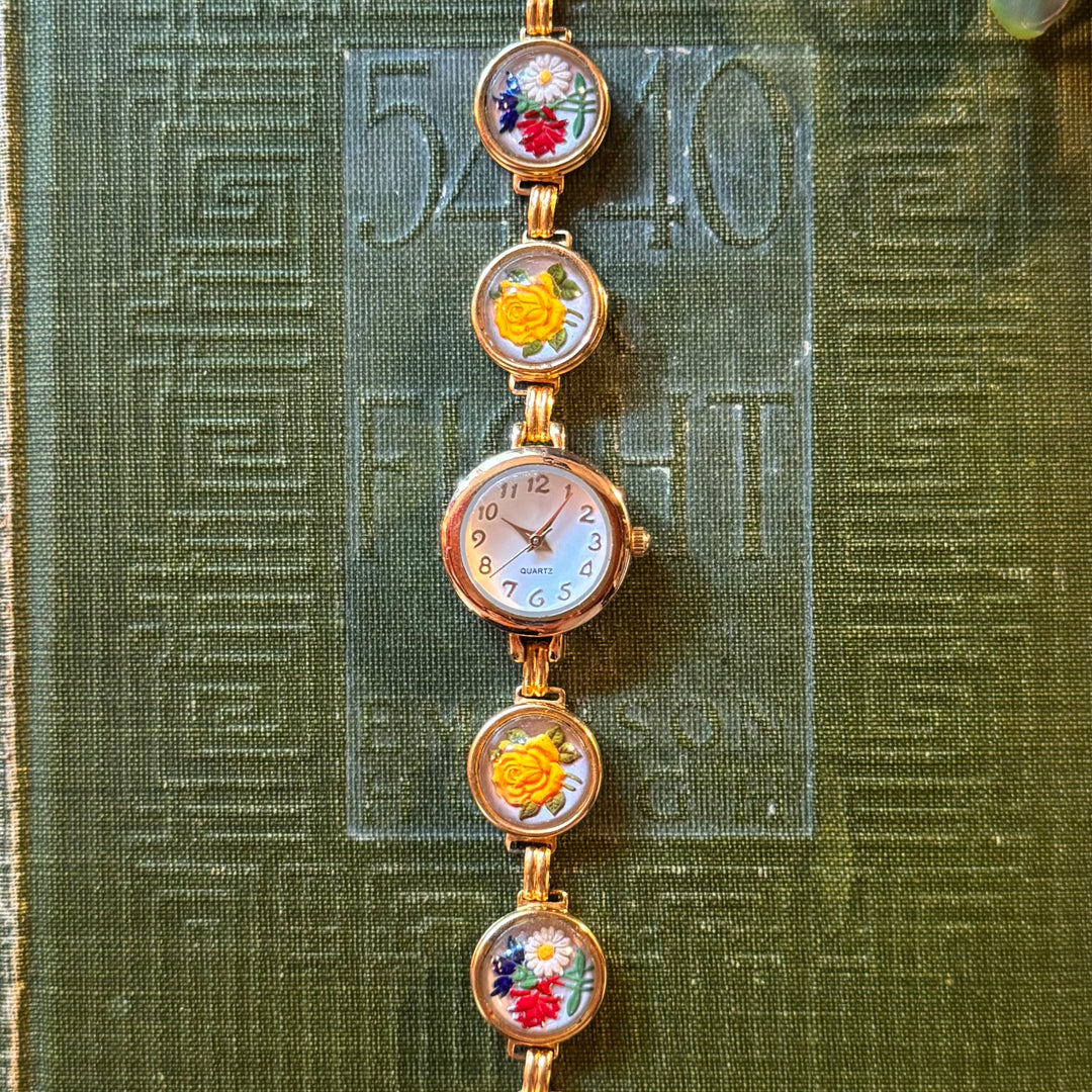 Repurposed Gold Floral Charm Watch