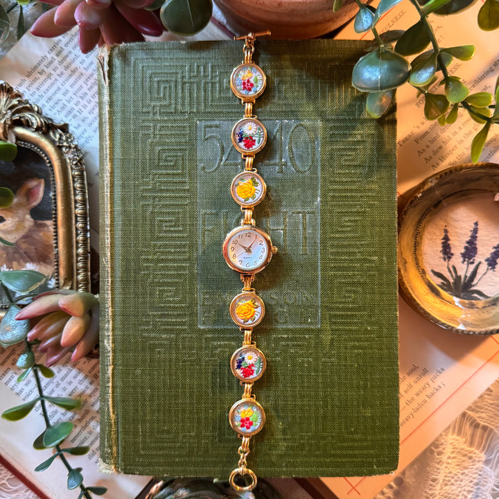 Repurposed Gold Floral Charm Watch