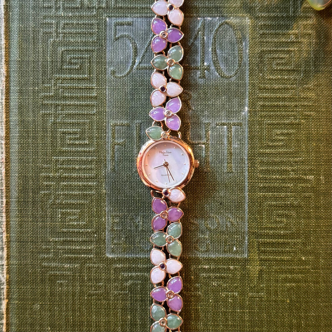 Gold Multicolor Jade Floral Watch