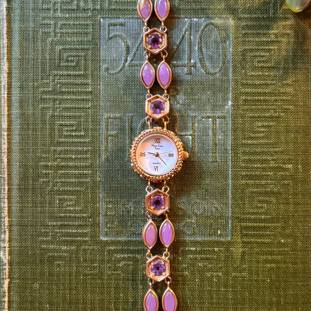 Gold Watch with Purple Stones