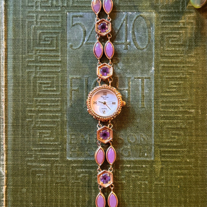 Gold Watch with Purple Stones