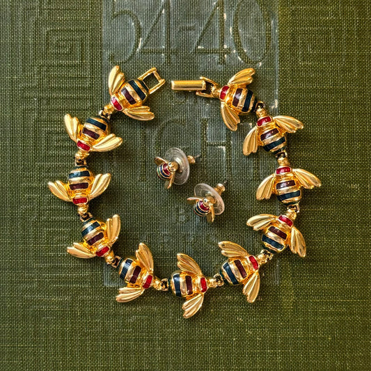 Gold Bee Bracelet with Matching Ring and Earrings