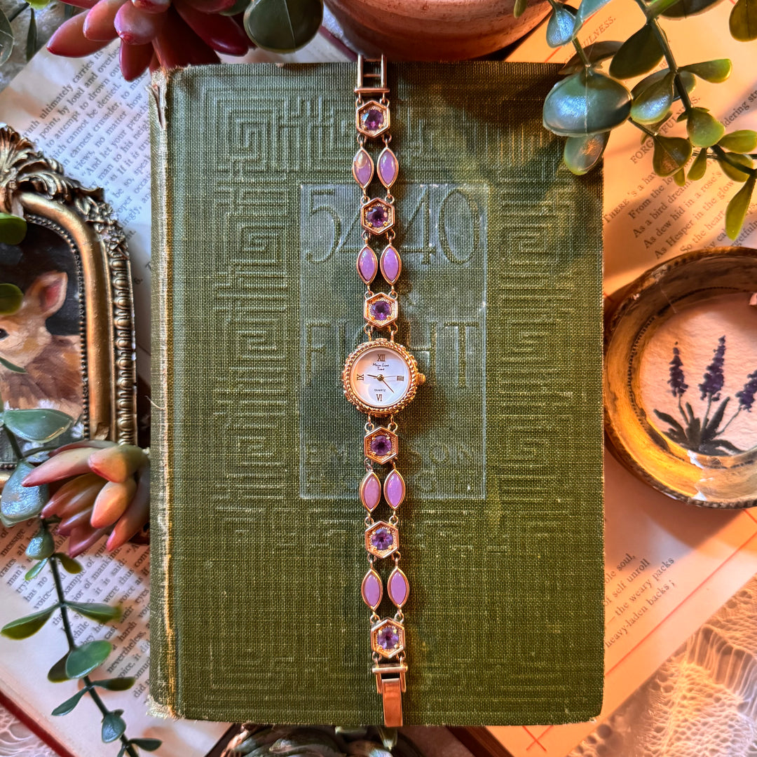 Gold Watch with Purple Stones