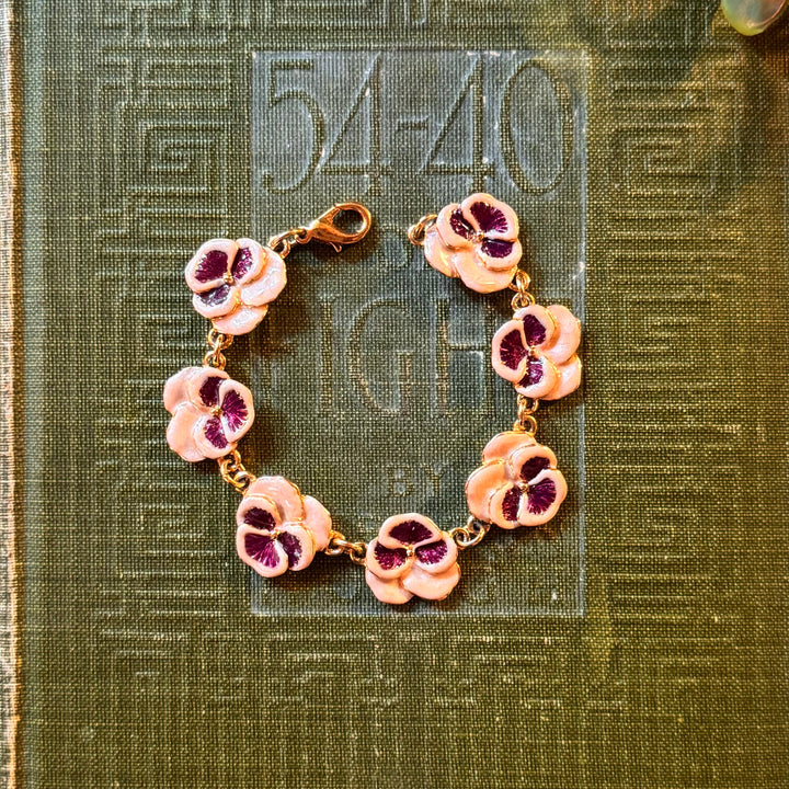 Gold Enamel Pansy Bracelet