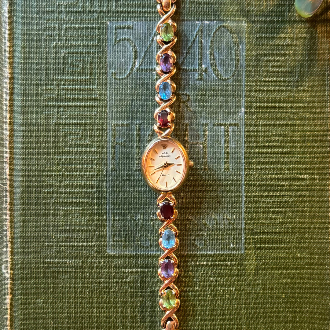 Gold Jules Jurgensen Watch with Genuine Gemstones