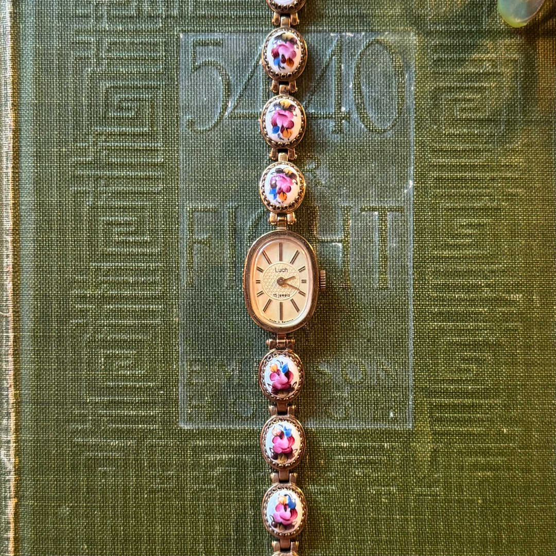 Gold Hand Painted Enamel Watch