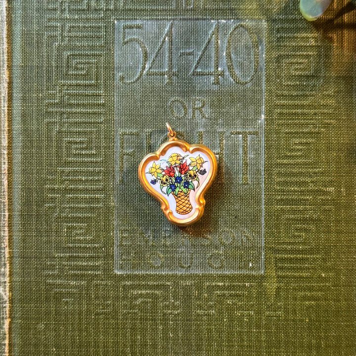 Gold Floral Enamel Pendant