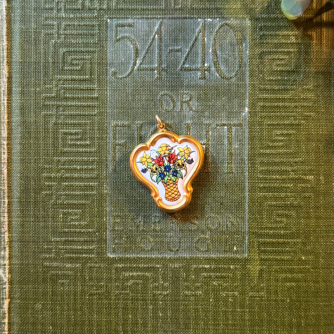 Gold Floral Enamel Pendants