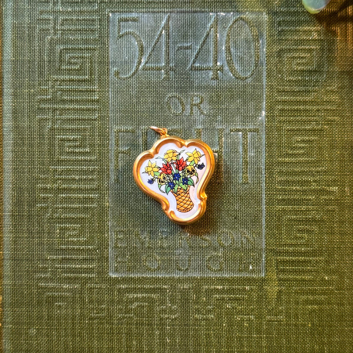 Gold Floral Enamel Pendant