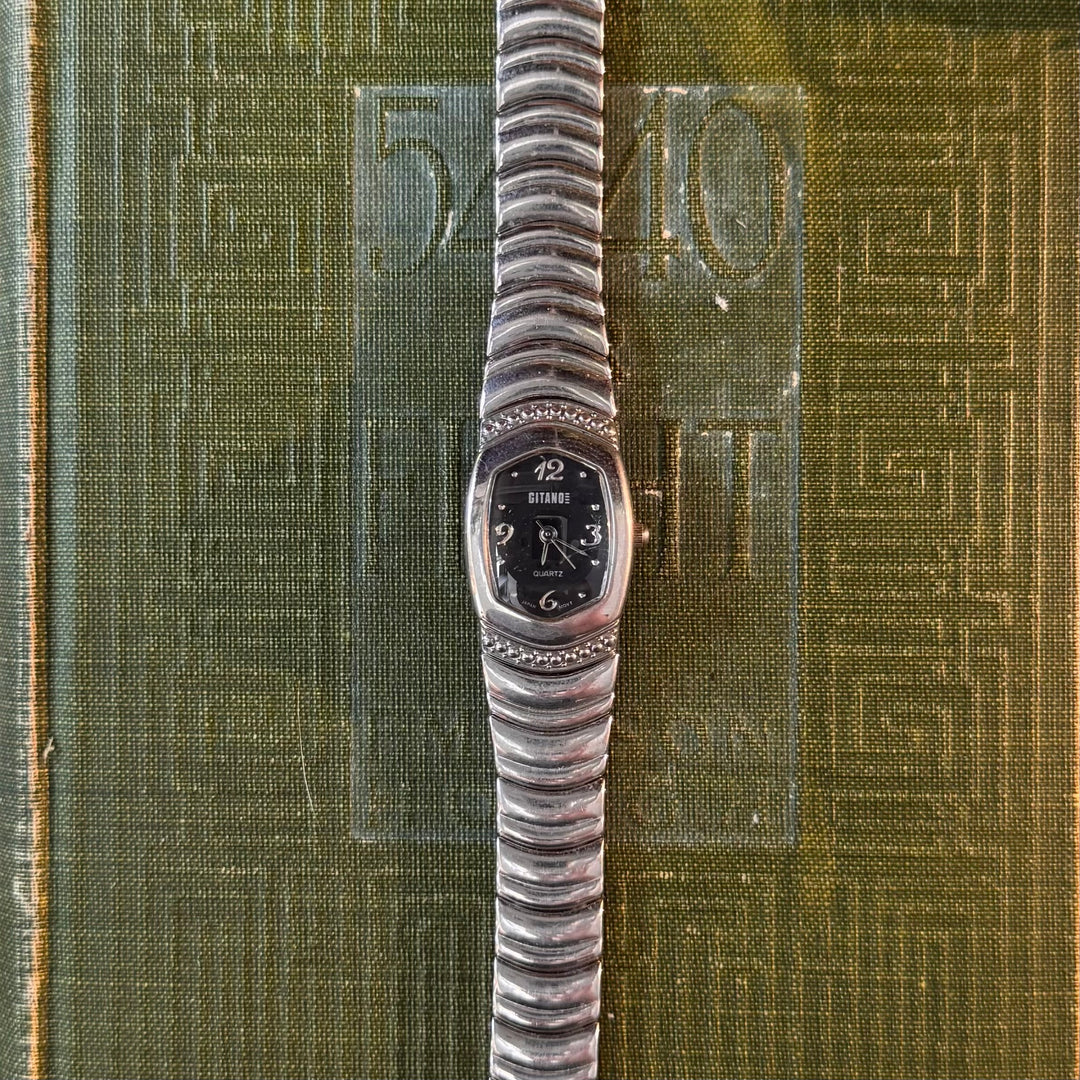 Silver Watch with Black Face