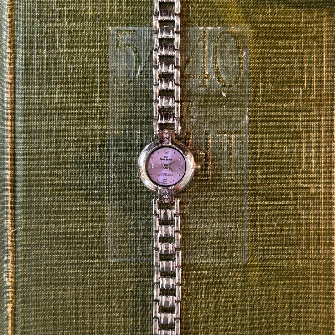 Silver Watch with Purple Face