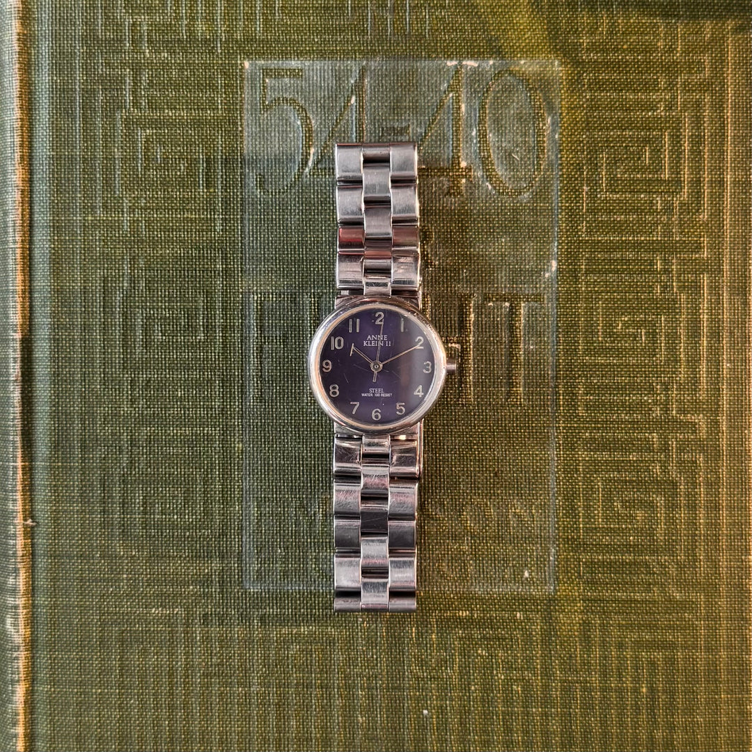 Silver Watch with Navy Face