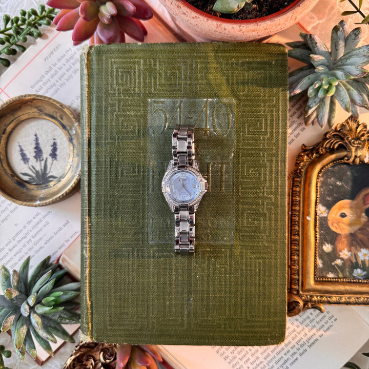 Silver Watch with Blue Face with Rhinestones