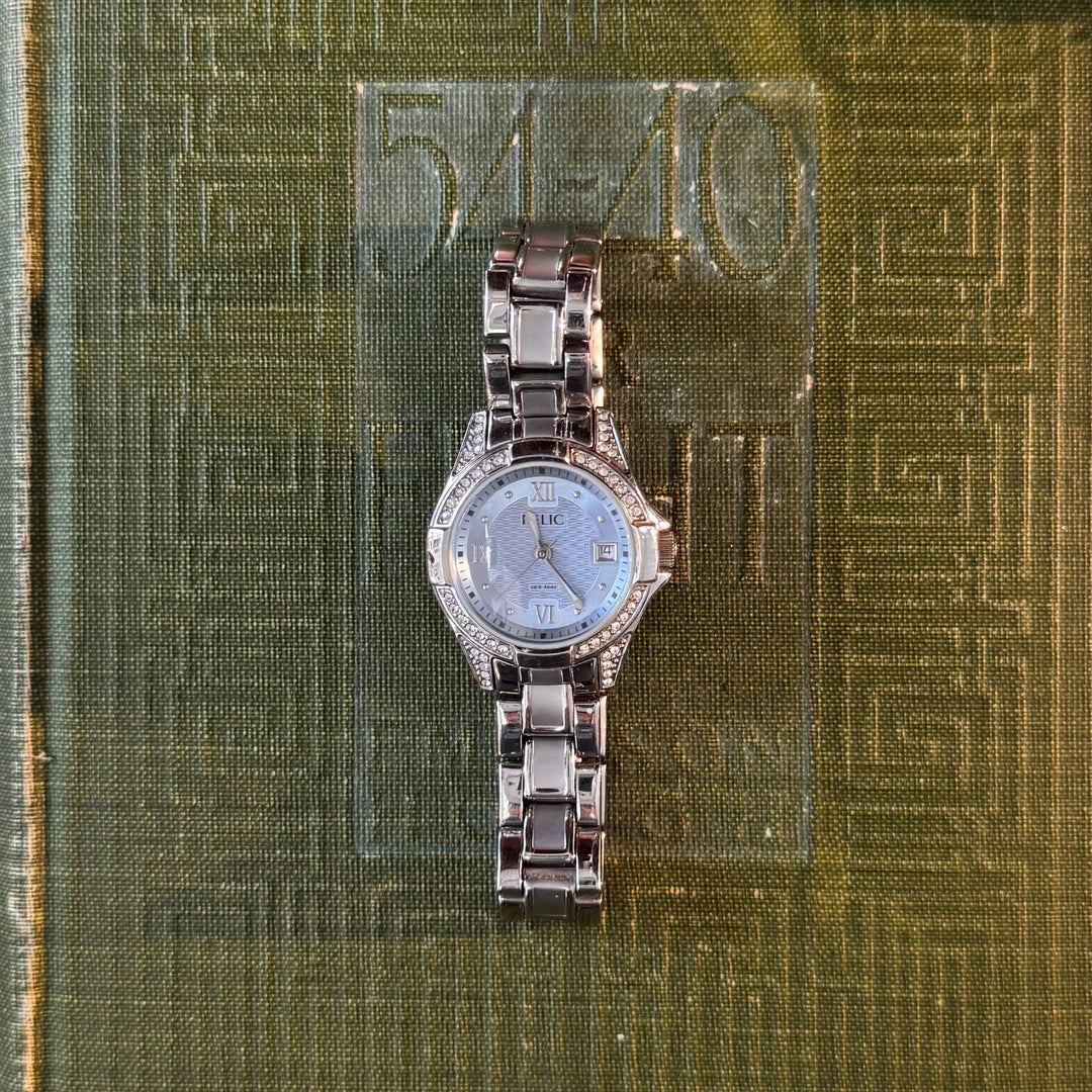 Silver Watch with Blue Face with Rhinestones