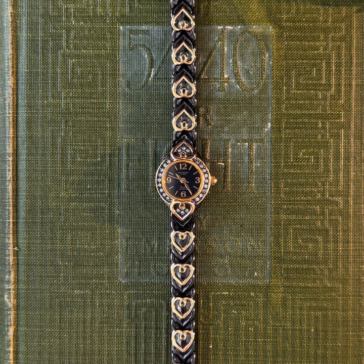 Two Tone Heart Watch with Rhinestones