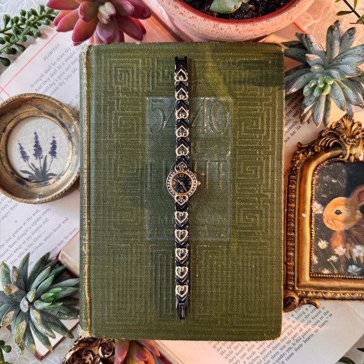 Two Tone Heart Watch with Rhinestones