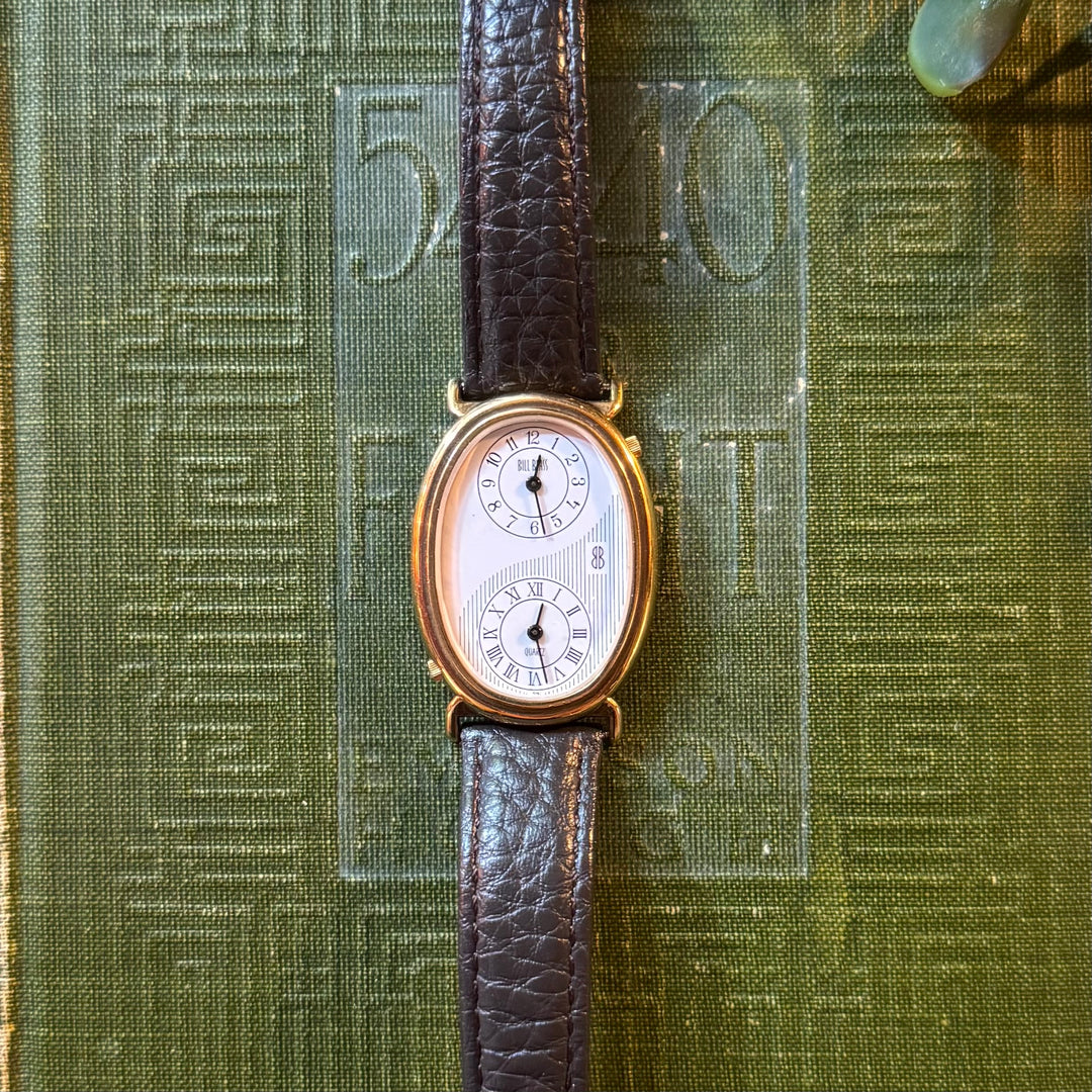 Gold Brown Leather Double Clock Watch