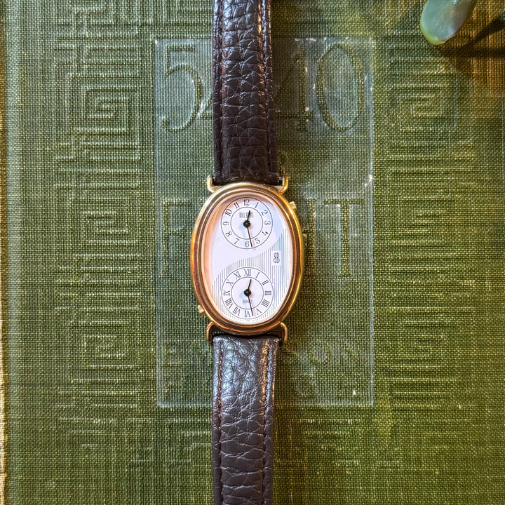 Gold Brown Leather Double Clock Watch