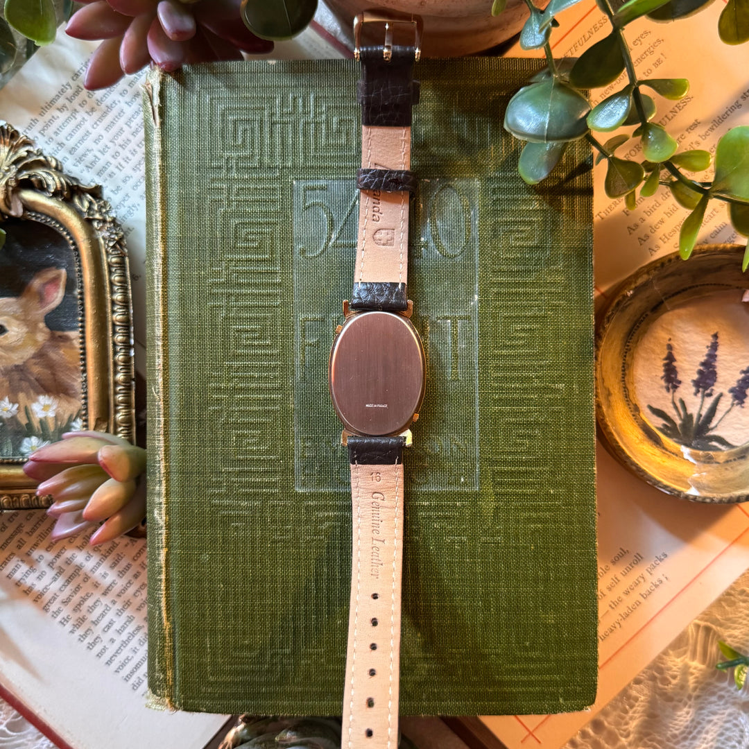 Gold Brown Leather Double Clock Watch