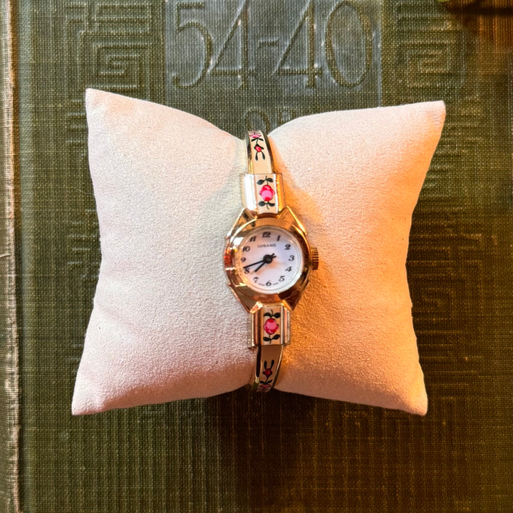 Gold Peekaboo Floral Enamel Watch