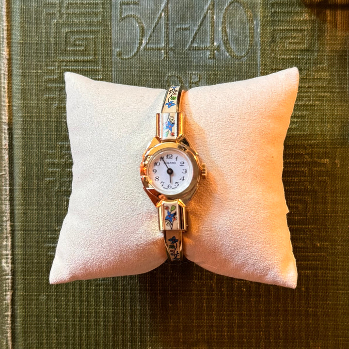 Gold Peekaboo Floral Enamel Watch