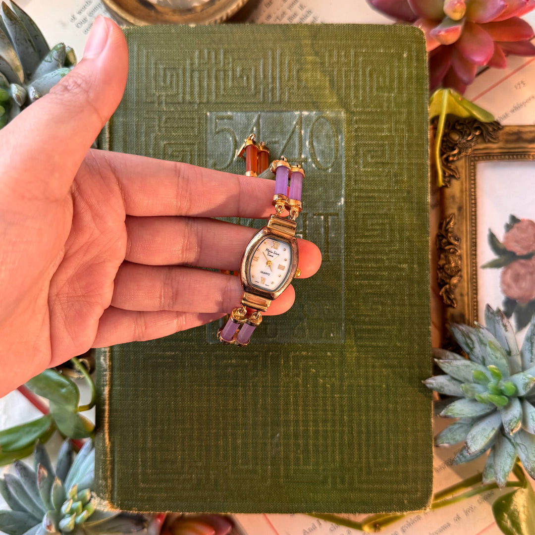 Gold Multicolored Jade Watch