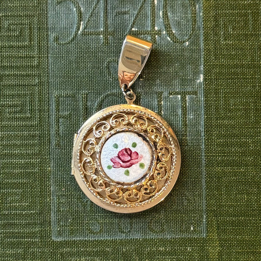 Gold Flower Enamel Locket