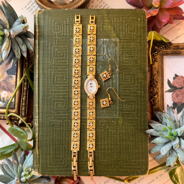 Gold Watch with Matching Bracelet and Earrings