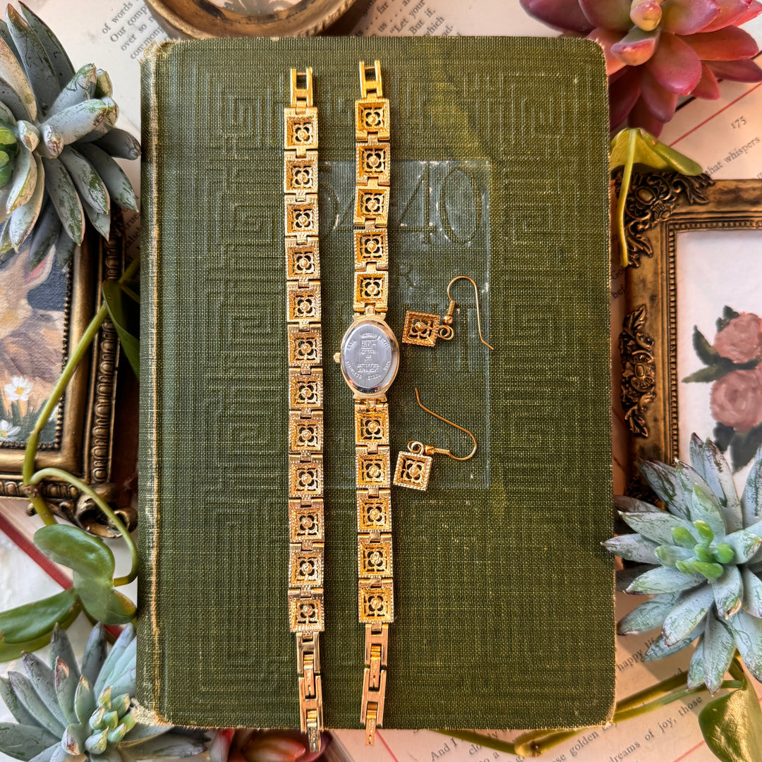 Gold Watch with Matching Bracelet and Earrings