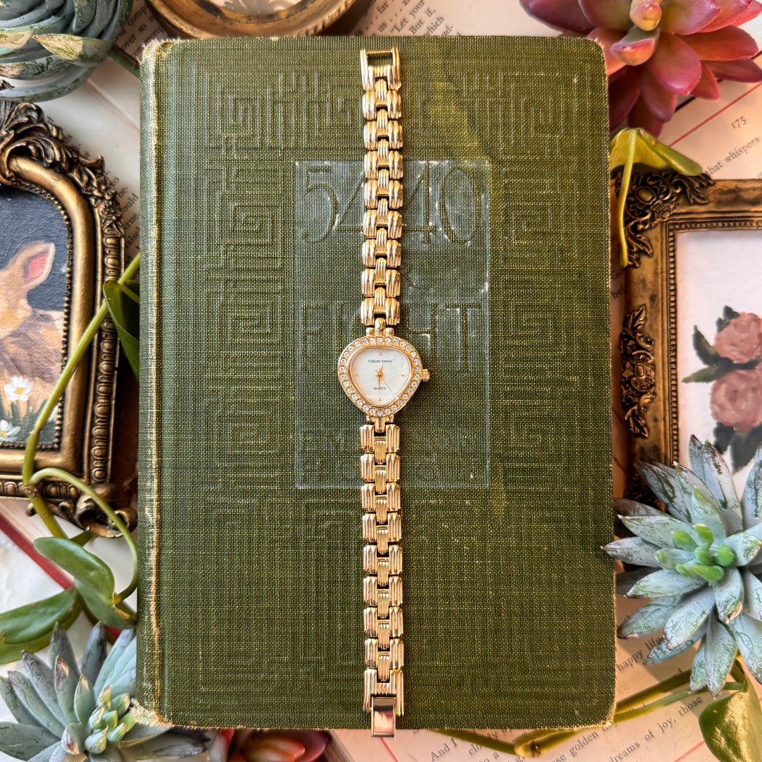 Gold Heart Watch with Rhinestones