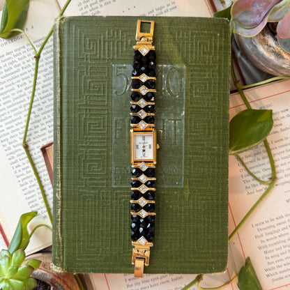 Gold Watch with Black Beads