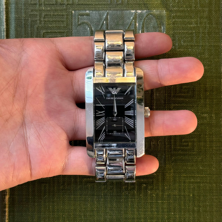 Silver Emprio Armani Watch with Black Face