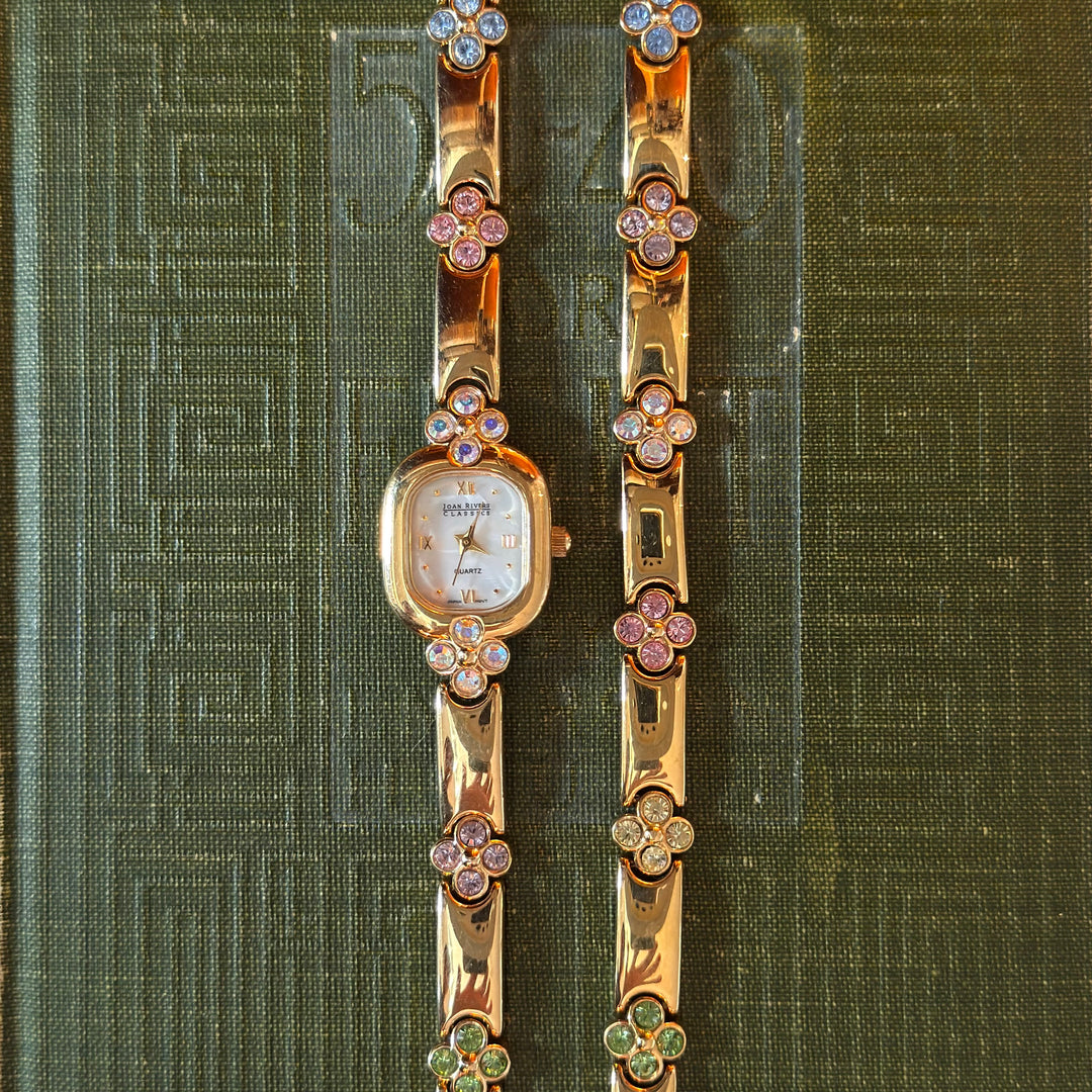 Rare Gold Joan Rivers Flower Rhinestones Watch