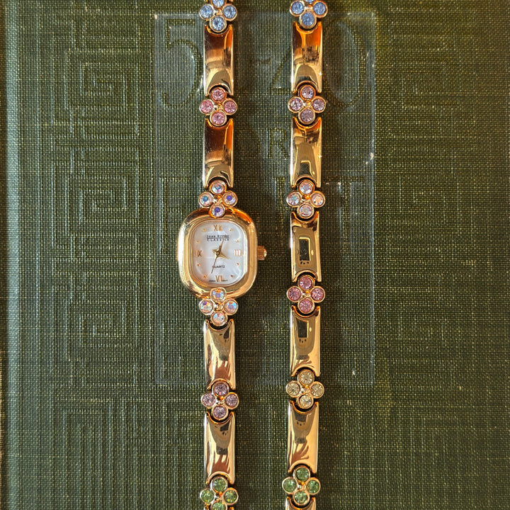 Rare Gold Joan Rivers Flower Rhinestones Watch