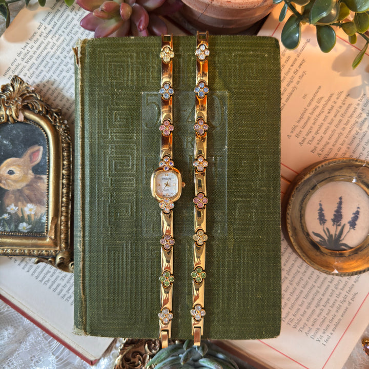 Rare Gold Joan Rivers Flower Rhinestones Watch
