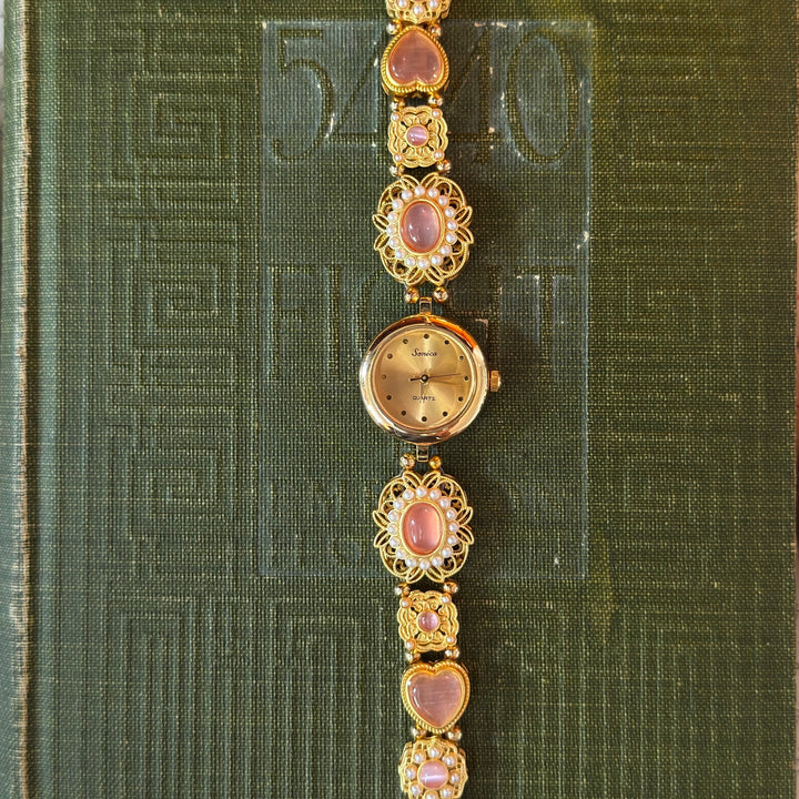 Gold Handmade Pink & Pearl Watch