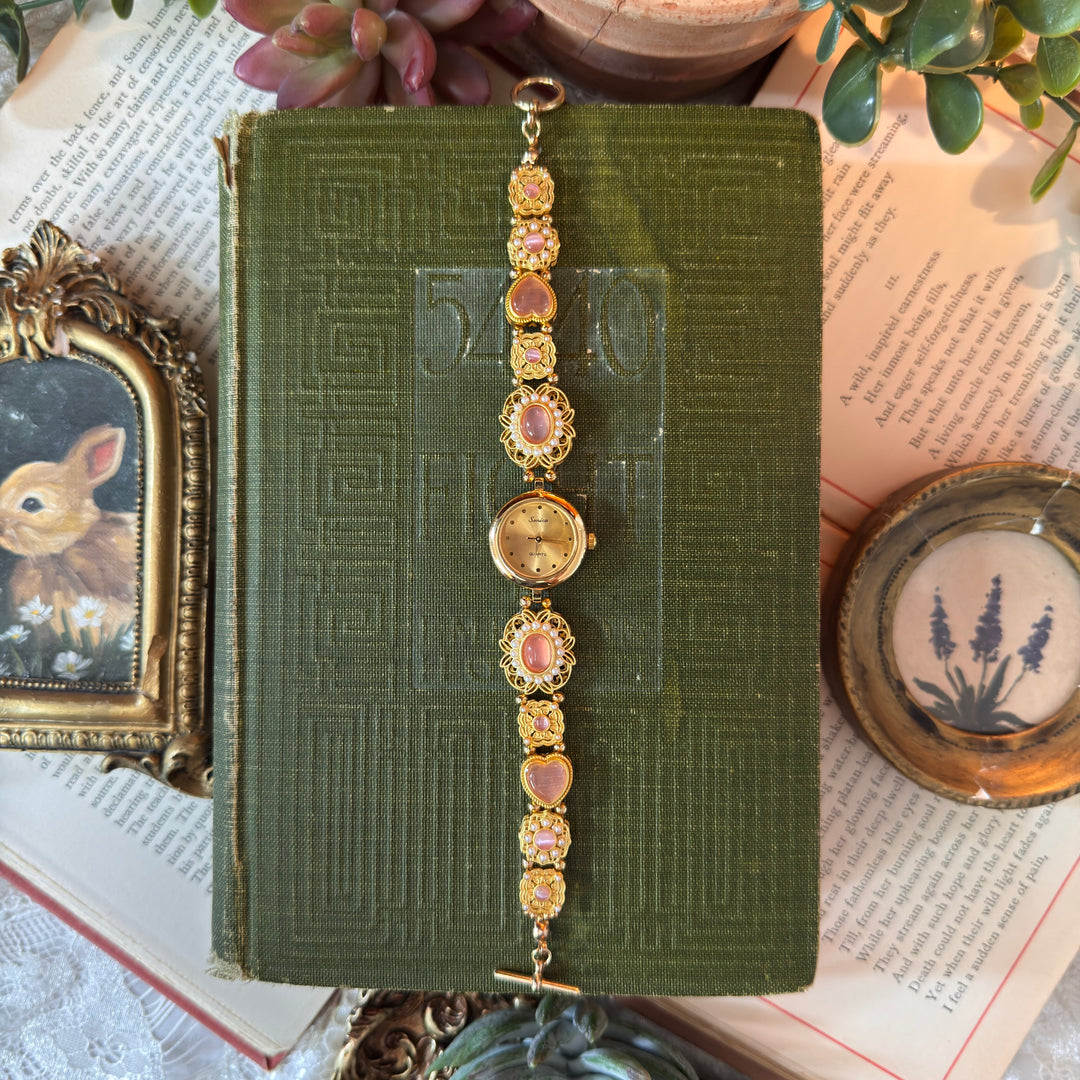 Gold Handmade Pink & Pearl Watch
