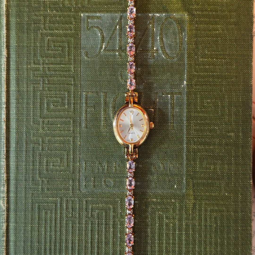 Gold Purple Tennis Rhinestones Watch