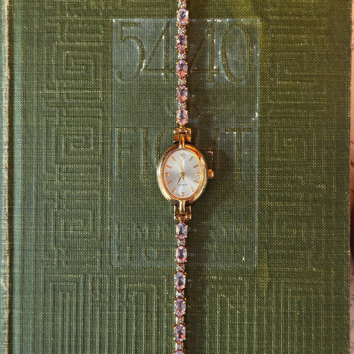 Gold Purple Tennis Rhinestones Watch