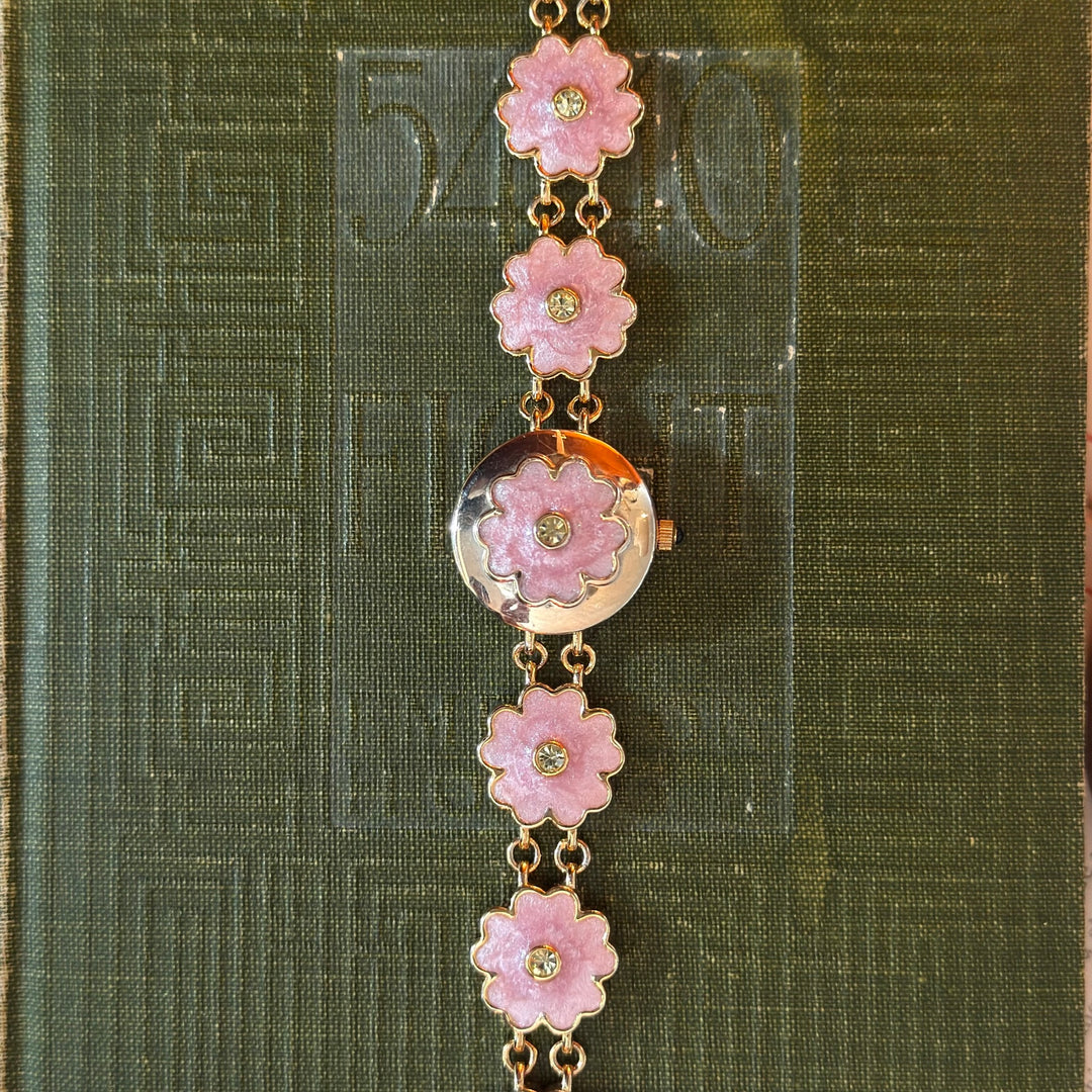 Repurposed Gold Peekaboo Pink Pansy Watch
