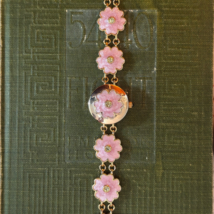 Repurposed Gold Peekaboo Pink Pansy Watch
