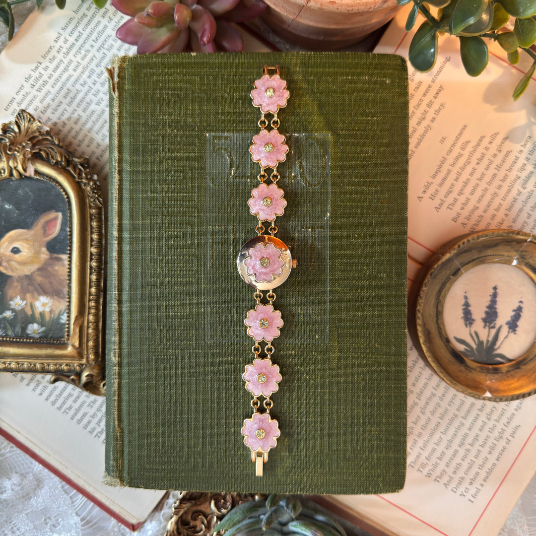 Repurposed Gold Peekaboo Pink Pansy Watch